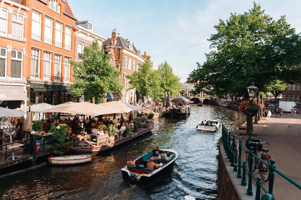 Leiden centre canals and canal cafes.